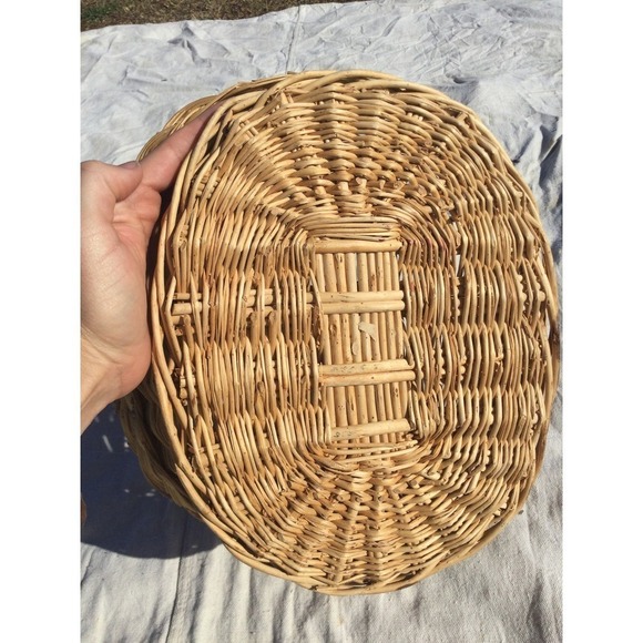 Large wicker basket with handle light 13” 13 in farmhouse country blanket Tan - Picture 10 of 12